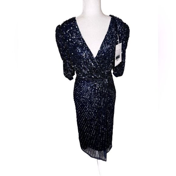 NWT MAC DUGGAL Puff sleeve sequin midi dress size 6 - Picture 4 of 13